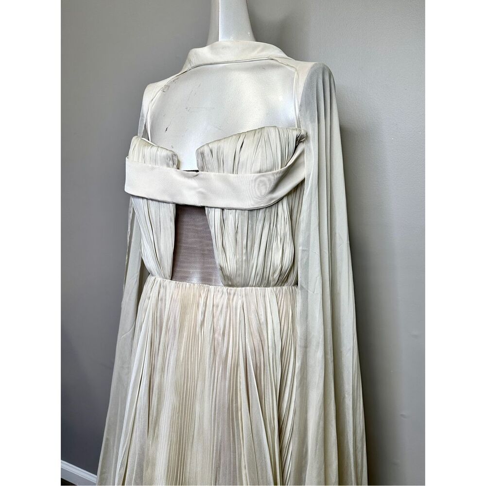 BIBHU MOHAPATRA Pleated Silk Chiffon Strapless Gown with Cape Detail US8 $9015 - Picture 7 of 16